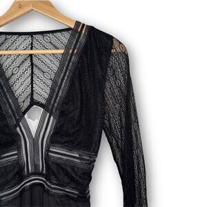 LuLu's Casita Black Sheer Lace Long Sleeve Bodysuit